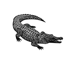 Intricate Crocodile Design A Detailed Black and White Illustration