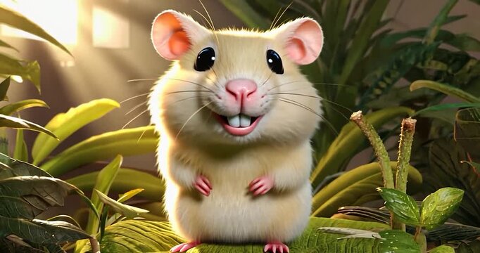 Adorable beige mouse in lush plants