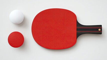 Red Ping Pong Paddle and Balls on White Background
