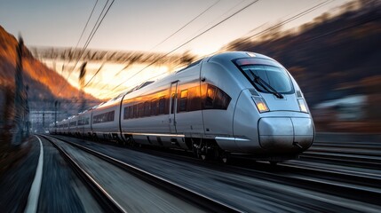 Naklejka premium High-speed train blurring through a landscape, dynamic, speed, modern travel