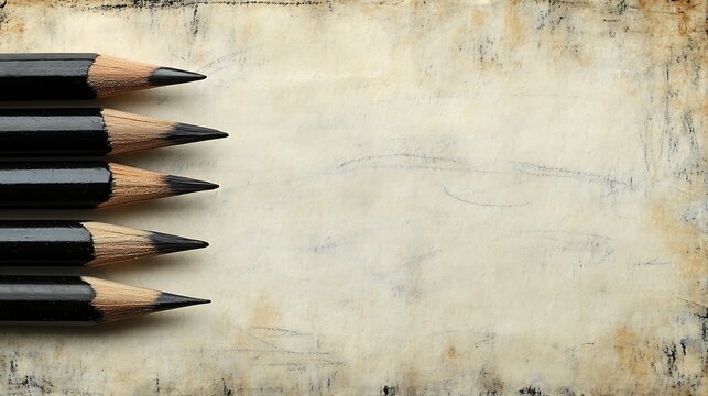 Black Pencils on Aged Paper Background