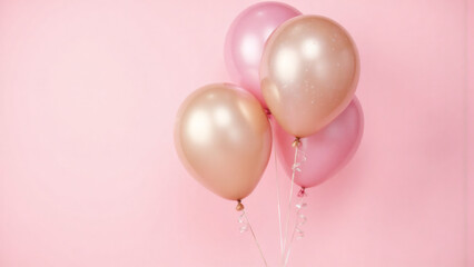Pastel Balloons Bunch on Pink Background: Birthday Celebration Stock Photo