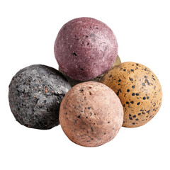 Four Colorful Round Bread Rolls on Green