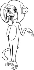 cartoon confused female monkey wild animal character coloring page