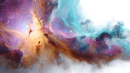 Vibrant Cosmic Nebula with Gold Orange and Blue Hues