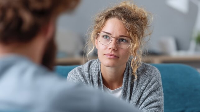 Patient talking to a therapist, mental health support, empathy, calm environment