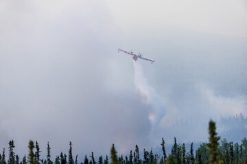Airplane dropping water on wildfire.