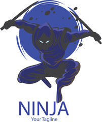 Clean ninja logo vector in sharp blue over a white background, perfect for gaming brands digital merch and esports teams
