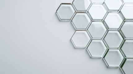 A minimalistic arrangement of metallic hexagonal frames aligned on a light grey background, showcasing geometric symmetry and modern design, futuristic phone holder