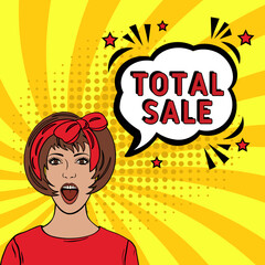 Comic book explosion with text Total sale, vector illustration. Total sale banner pop art. special offer, clearance. Sale banner.