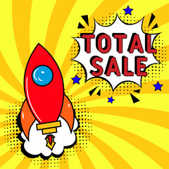 Comic book explosion with text Total sale, vector illustration. Total sale banner pop art. special offer, clearance. Sale banner.