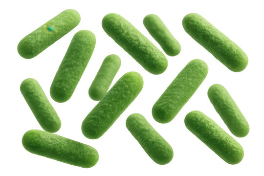 Green Bacteria Floating on Transparent Background, Microscopic View of Prokaryotic Microorganisms