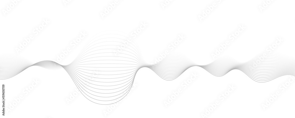 Poster abstract gray wave dynamic curve lines on transparent background with flowing particles. digital ene