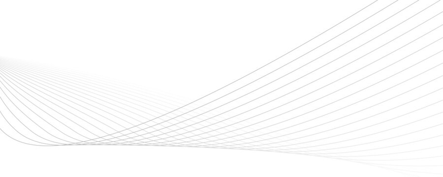 Abstract gray wave dynamic curve lines on transparent background with flowing particles. Digital energy waves technology concept. Modern backdrop design for business, presentation, banner.