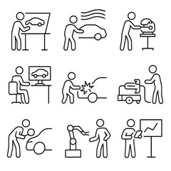 Automotive Engineer Icons - Car Design & Manufacturing Symbols