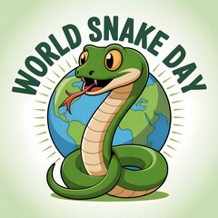 Celebrate World Snake Day on July 16th with this vibrant vector graphic featuring a green snake, promoting awareness and appreciation for these fascinating reptiles.