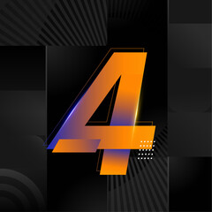Futuristic Number 4 Design &ndash; Abstract Orange and Blue Gradient Digit on Black Geometric Background