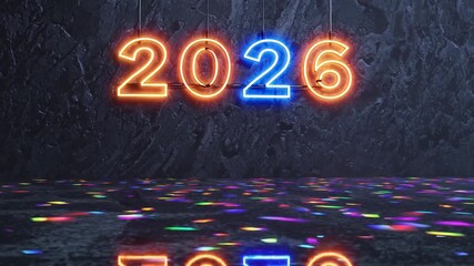 Celebration countdown with colorful neon lights for the upcoming year 2026 - Powered by Adobe