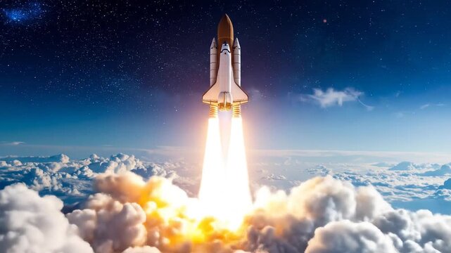 Launching a startup business opportunity rocket aims for aspirational success. 4k video