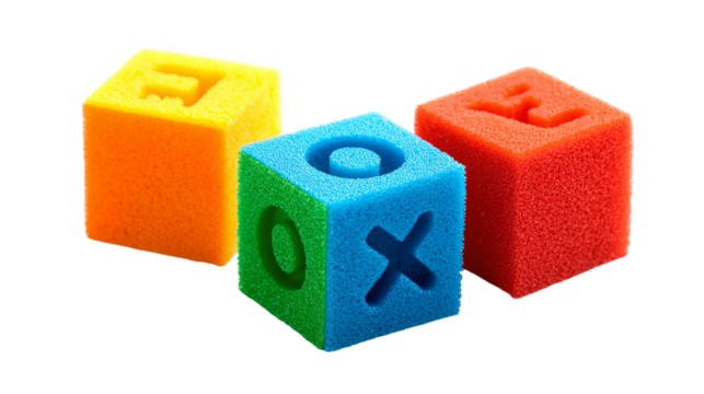 Three Colorful Alphabet Blocks Sit Isolated