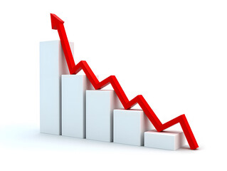 Obraz premium Analyzing Business Growth with a Dynamic Bar Chart and Fluctuating Red Arrow Visualizing Market Trends and Financial Performance in a Modern Graphic Representation on a Clean White Background