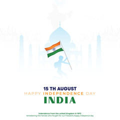 15 August India Independence Day Celebration greeting card and poster design for social media 