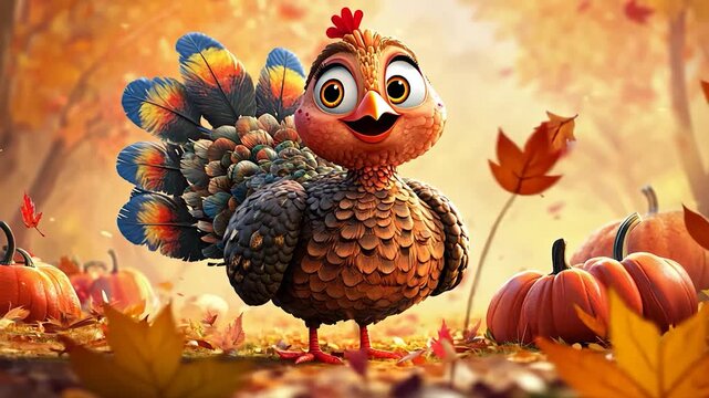 Animated turkey autumn scene