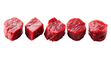 Five Cuts of Raw Beef Tenderloin Isolated on Transparent Background