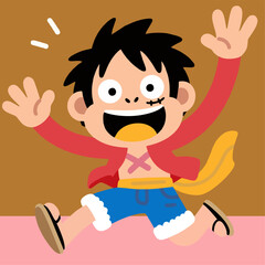 Playful Cartoon Pirate Boy Jumping with Joy