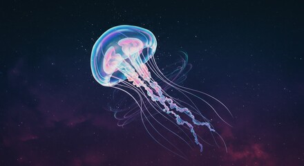 Naklejka premium Glowing jellyfish in cosmic night