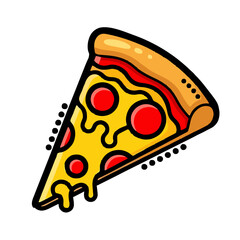 Cartoon Slice of Pizza Icon with Pepperoni Delicious Food Illustration for Menus and Recipes	