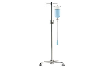 An iv drip stand with a bag of fluid is isolated on transparent background