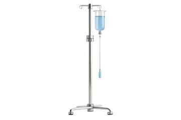 An iv drip stand with a bag of fluid is isolated on transparent background