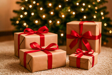 Obraz premium Christmas Gifts Under the Tree - Festive Holiday Season