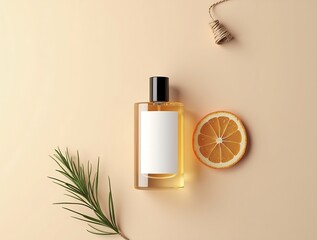 Cream Beige Christmas Perfume Bottle Mockup with Pine Detail