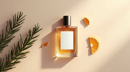Cream Beige Christmas Perfume Bottle Mockup with Pine Detail