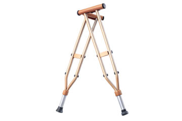 A pair of aluminum crutches for mobility assistance isolated on transparent background