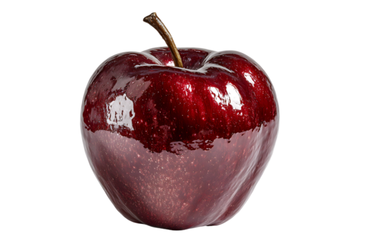 Captivating red candy apple glistens against a stark transparent background studio shot