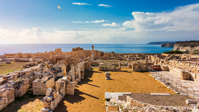 &Kappa;ourion ancient ruins of the ancient city. Achilles' House Kourio Basilica at The Sanctuary of Apollo at the Kourion World Heritage Archaeological site near Limassol (Lemesos), Cyprus