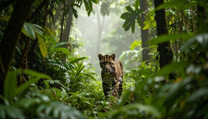 A clouded leopard in dense foliage