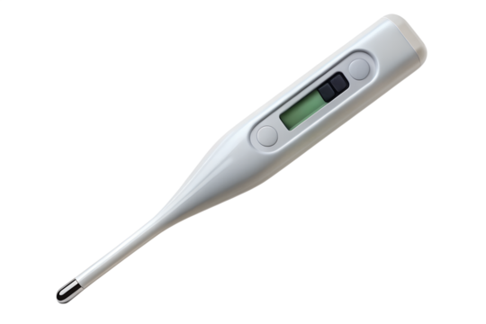 A digital thermometer isolated on transparent background is used for measuring body temperature