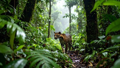 Obraz premium Clouded leopard strolls dense forest