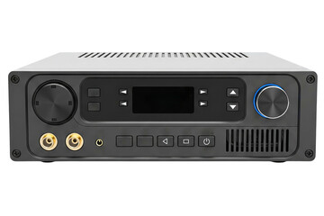 Obraz premium Modern audio amplifier and digital-to-analog converter isolated on a transparent background
