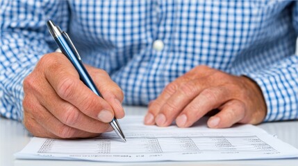 Hands Writing on Paper with Pen in Close Up Detail