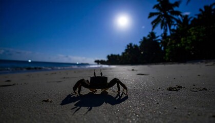 Crab silhouette on a moonlit beach
