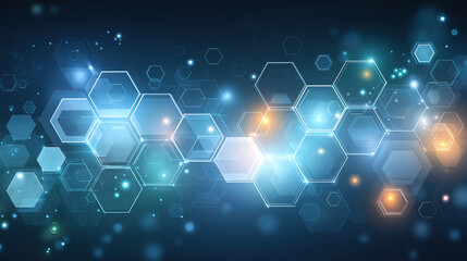 Futuristic Blue Hexagonal Molecular Grid with Glowing Nodes and Depth