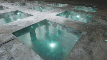 A series of blue squares with a light shining on them