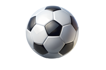 A classic black and white soccer ball isolated on transparent background