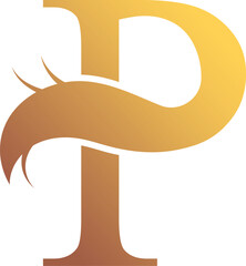 P Letter Logo. Couffeur, Hair and Beauty. Golden.