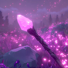 Pink crystal staff in a glowing field